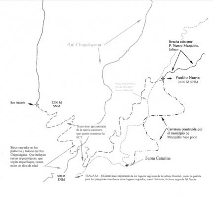 Mapa carreteras y brechas Santa Catarina Cuexcomatitlán ~ 1 de enero de 2000
