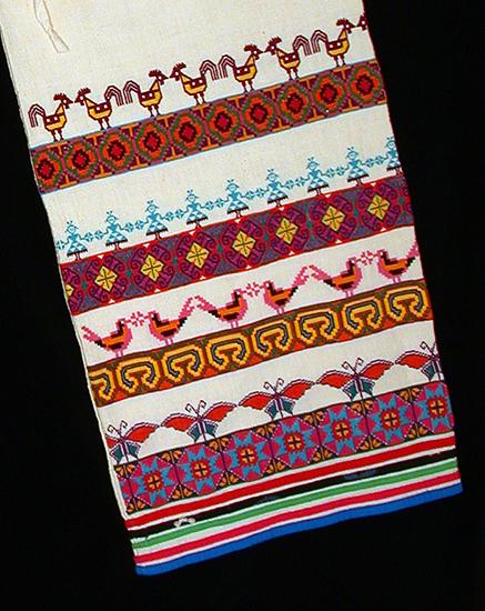 Detail of embroidery along leg
