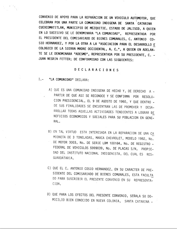 Convenio de apoyo para reparación de vehículo entre Sta. Catarina y ADESMO, A.C.