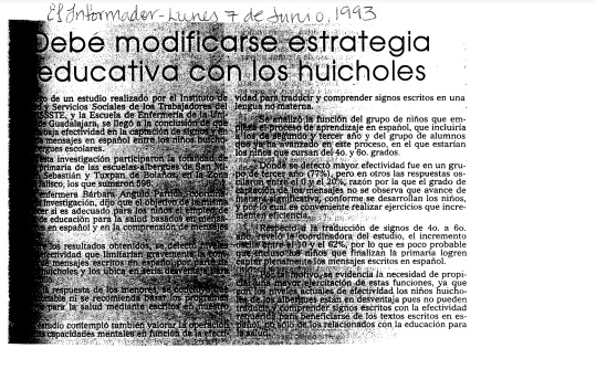 Debe modificarse estrategia educativa con los huicholes ~ 7 de junio de 1993