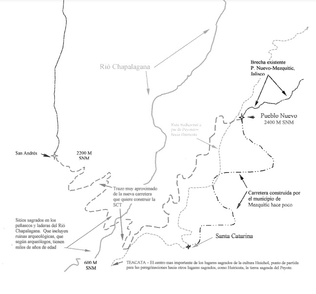 Mapa carreteras y brechas Santa Catarina Cuexcomatitlán ~ 1 de enero de 2000