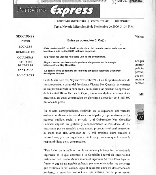 Entra en operación El Cajón ~ Periódico Express