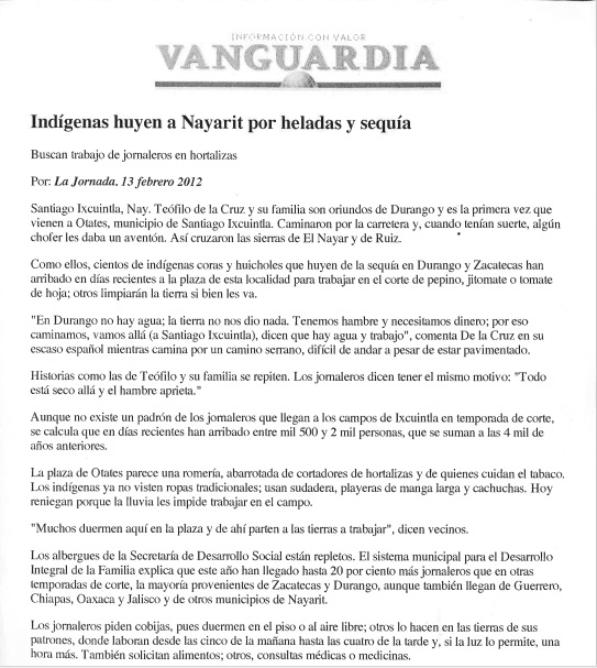 Indígenas huyen a Nayarit por heladas y sequía