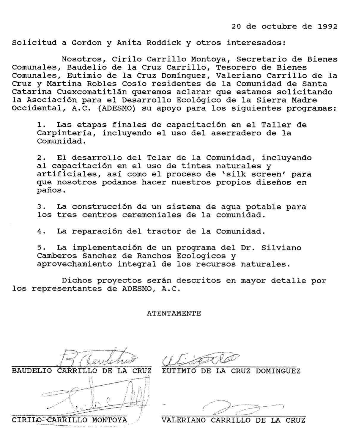 Solicitud de apoyo para proyectos 1992