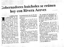 Gobernadores huicholes se reúnen hoy con Rivera Aceves ~ 17 de agosto de 1993