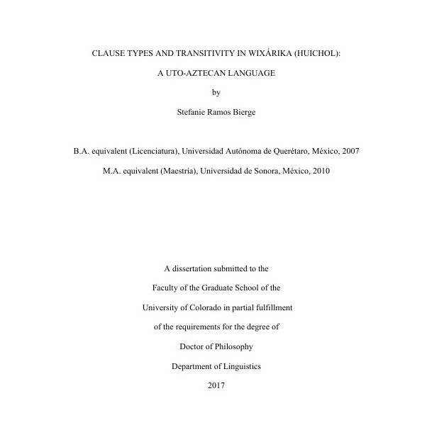 Clause types and transitivity in Wixarika