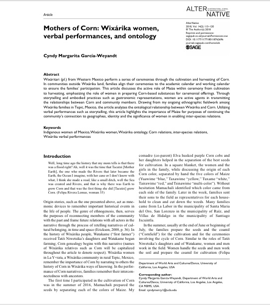 Mothers of Corn: Wixárika women, Verbal Performances, and Ontology