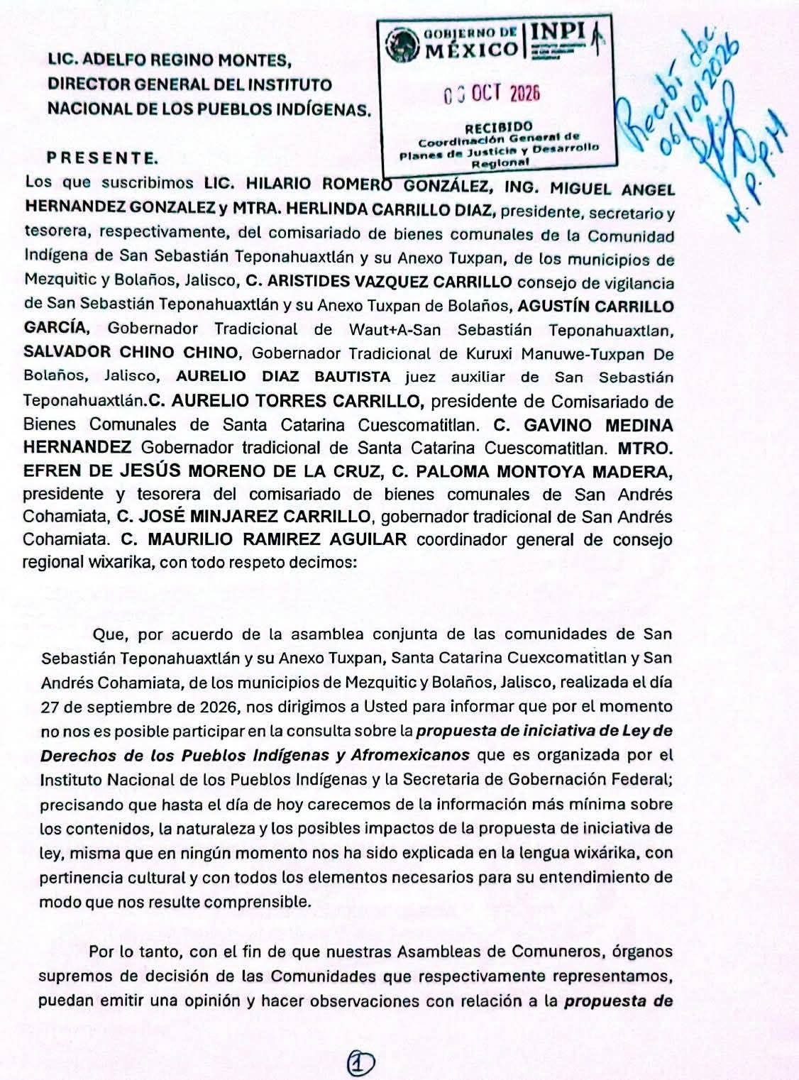 CRW rechaza Ley Indigena