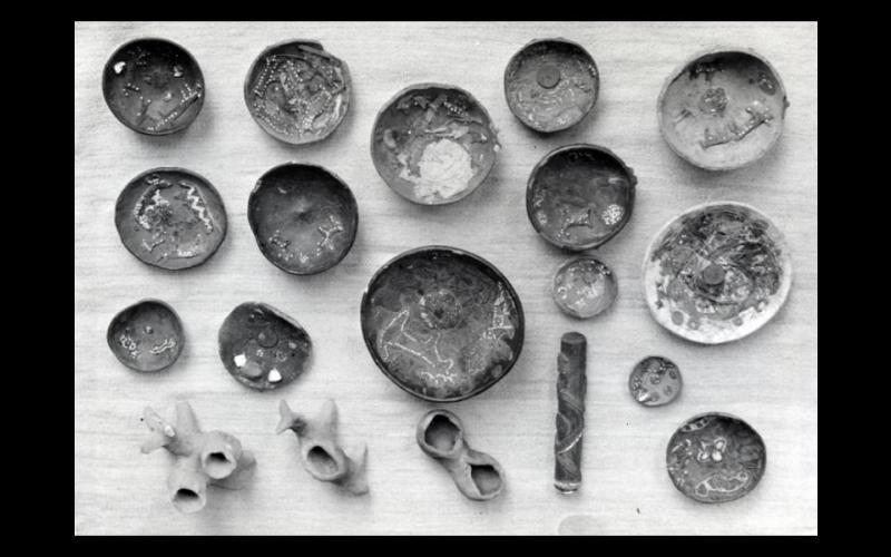 Votive bowls and offerings, Photo #N30410, Edwin Forgan Myers 1938 ~ Courtesy of the Peabody Museum, Harvard University, Cambridge, MA.