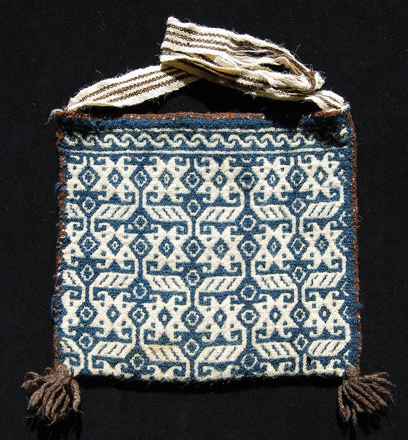 Indigo and white woven wool shoulder bag.