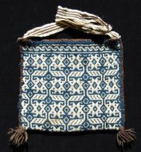 Indigo and white woven wool shoulder bag.