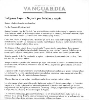 Indígenas huyen a Nayarit por heladas y sequía