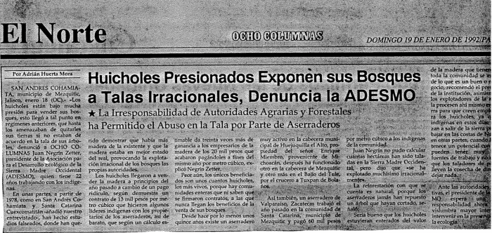 Huicholes presionados exponen sus bosques a talas irracionales, denuncia ADESMO