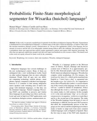 Probabilistic Finite-State morphological  segmenter for Wixarika (huichol) language